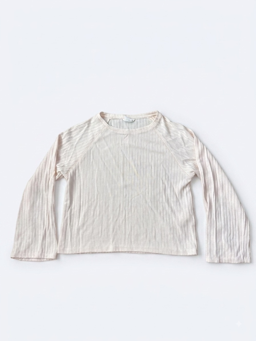 Club Monaco Plissé Ribbed Long Sleeve Top Cream Off-White Size XS